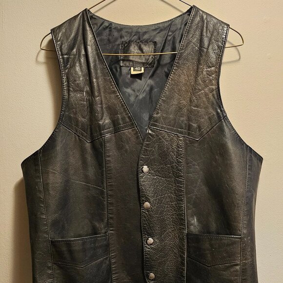 Men’s Mario Delfino Black Leather Vest Size 40 - GUC - Picture 1 of 7